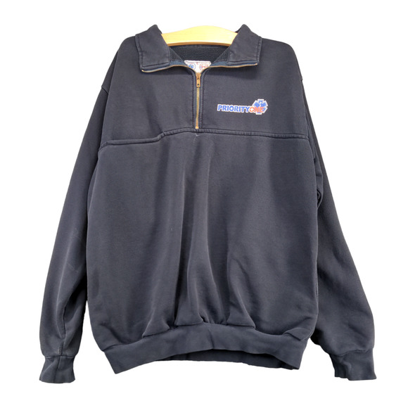 Game Workwear EMT Paramedic 1/4 Zip Sweatshirt Men's Large Blue Priority One VTG - Picture 1 of 16